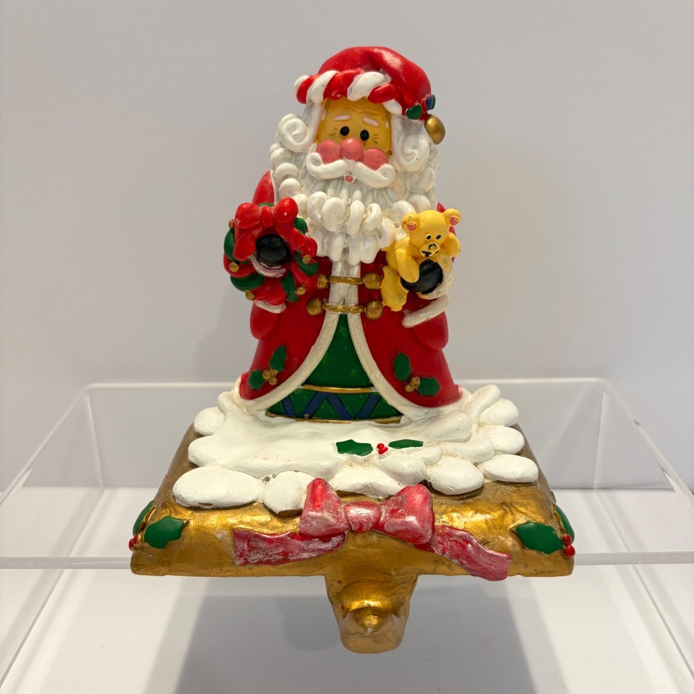 World Bazaars Santa Stocking Hanger Holiday Collection Red Gold Resin 81415